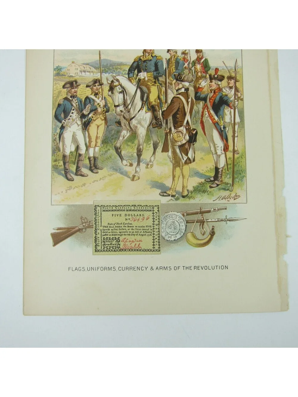Chromolith Book Plate American Revolutionary War Flags Uniforms Antique 1890s